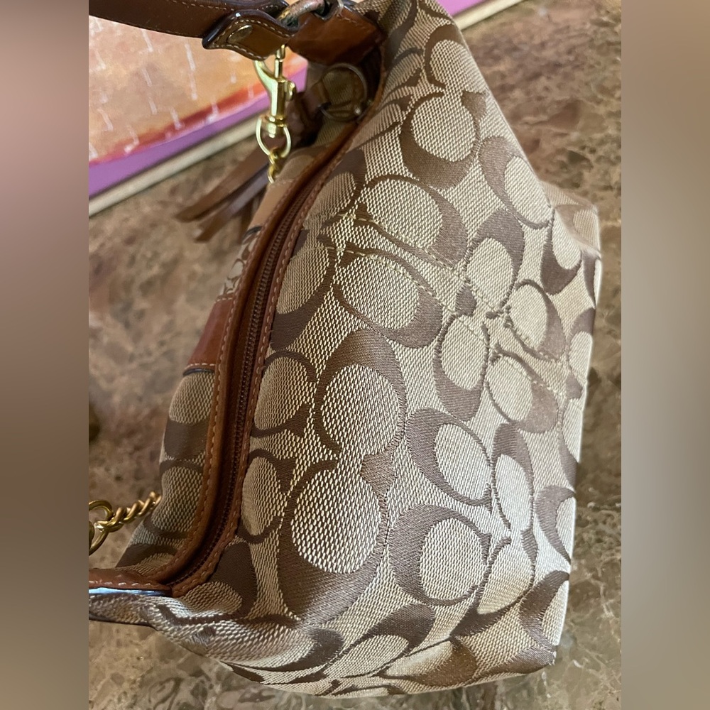 COACH Vintage Signature C Brown Mini Bag W/Tassel Upcycled Junk Gypsea Bag Chain - Picture 14 of 17